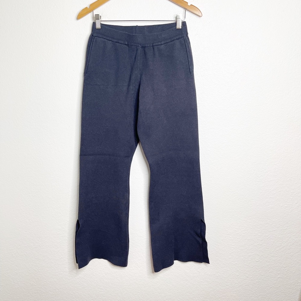 Monrow Womens Navy Knit Wide Leg Side Slit Lounge Pants Size M